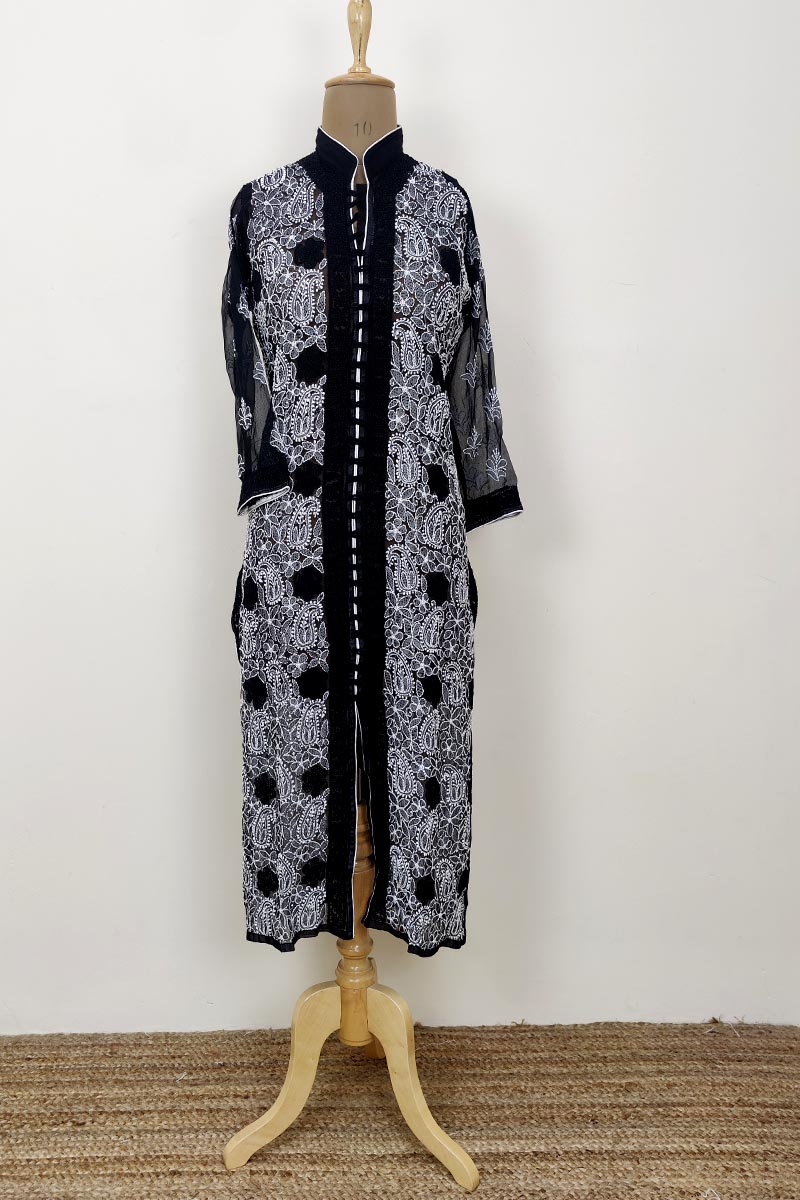 Black Colour Georgette Front Jaal Lucknowi Chikankari Kurti Mc252663