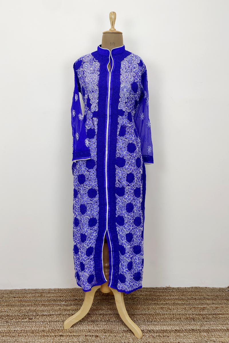 Blue Colour Georgette front jaal Lucknowi Chikankari Kurti MC252665