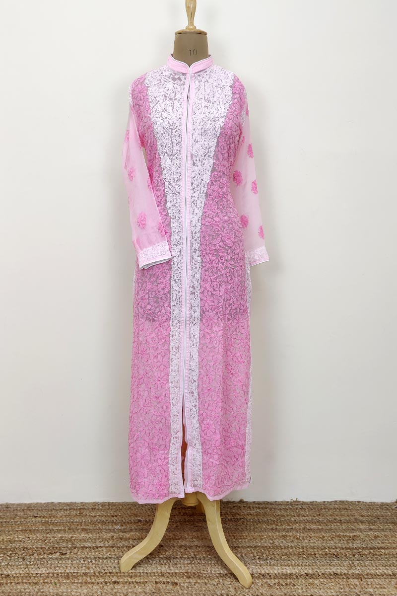 Pink Colour Georgette Front Jaal Lucknowi Chikankari Kurti Mc252666