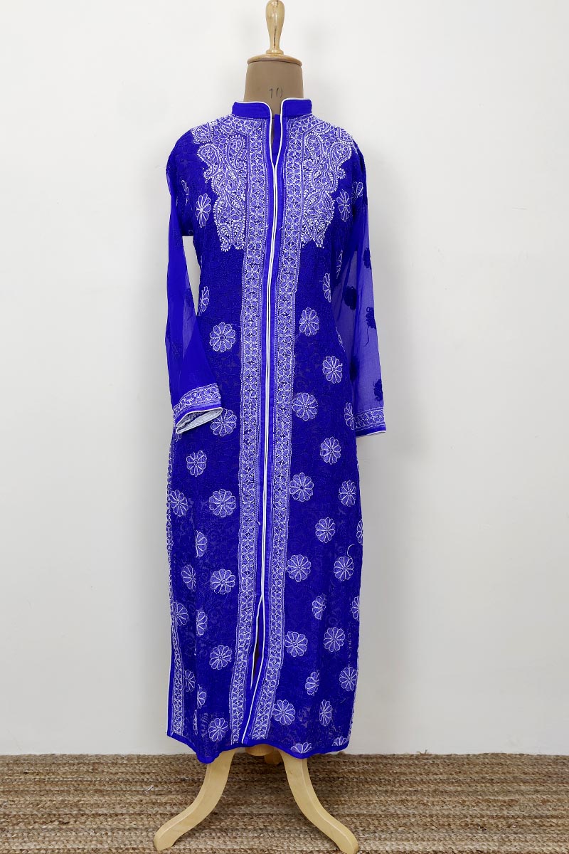 Blue Colour Georgette front jaal Lucknowi Chikankari Kurti MC252667