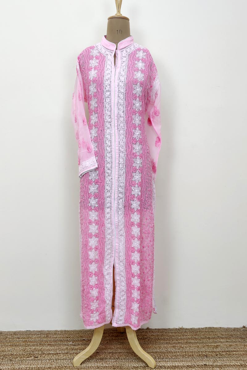 Pink Colour Georgette front jaal Lucknowi Chikankari Kurti MC252668