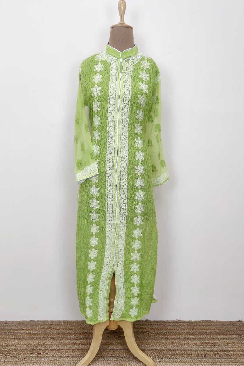 Light Green Colour Georgette front jaal Lucknowi Chikankari Kurti MC252672