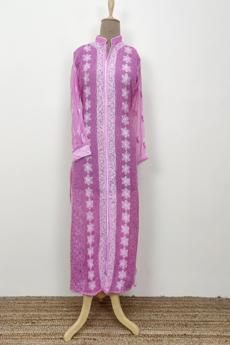 Pink Colour Georgette front jaal Lucknowi Chikankari Kurti MC252675