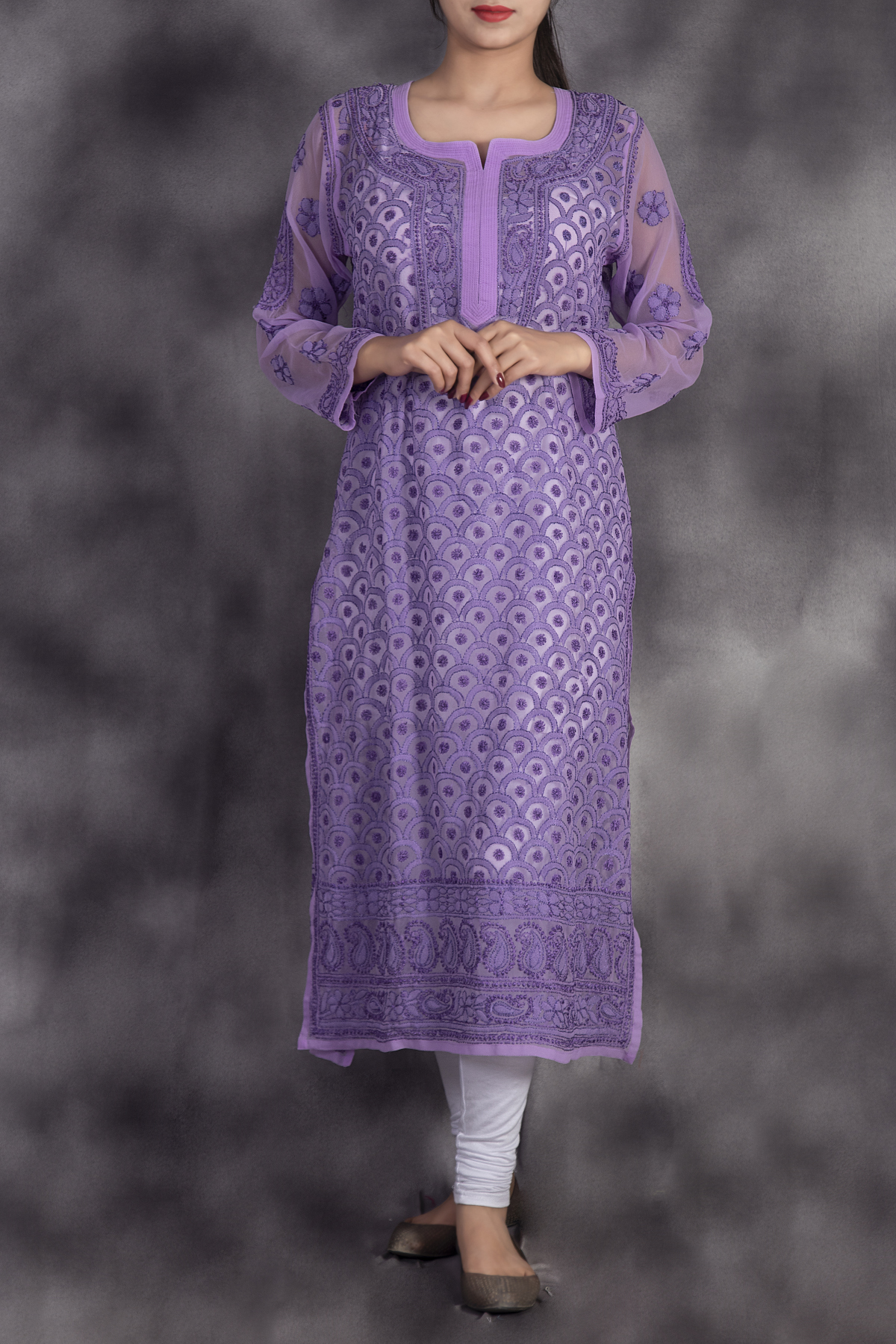 Buy Xklusivelyu shop Your Style Lucknowi Hand-Embroidery Chikankari Kurta  Set | Organic Cotton Chikankari Kurta | Lucknowi Chikankari Kurta Set for  Girls/Women- Pastel Lavender & White (Large) at Amazon.in