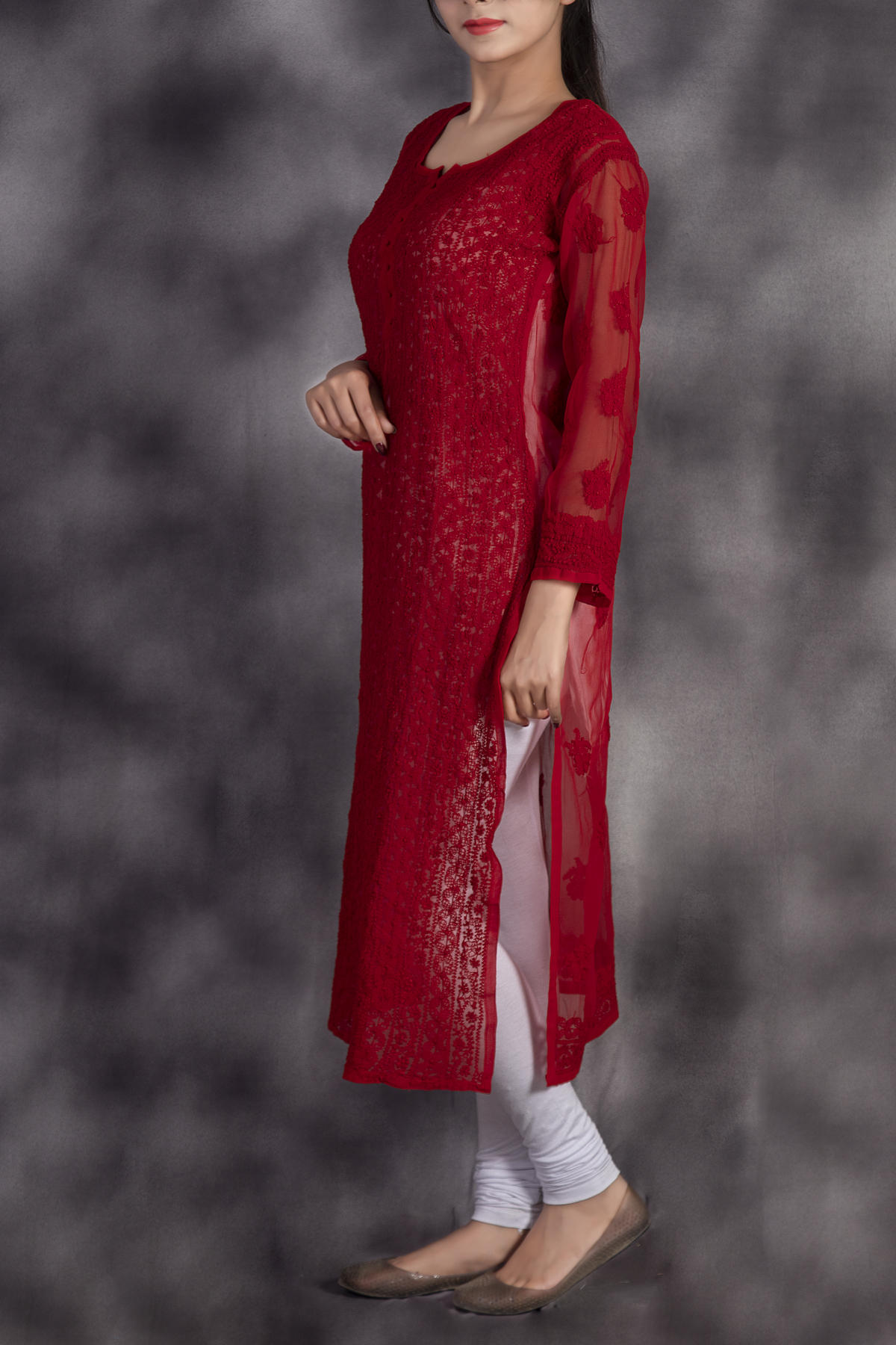 Soothing Red/White Lucknowi Chikan Dress - Ada Boutique | Kalamkari  dresses, Cotton blouse design, Designer dresses indian