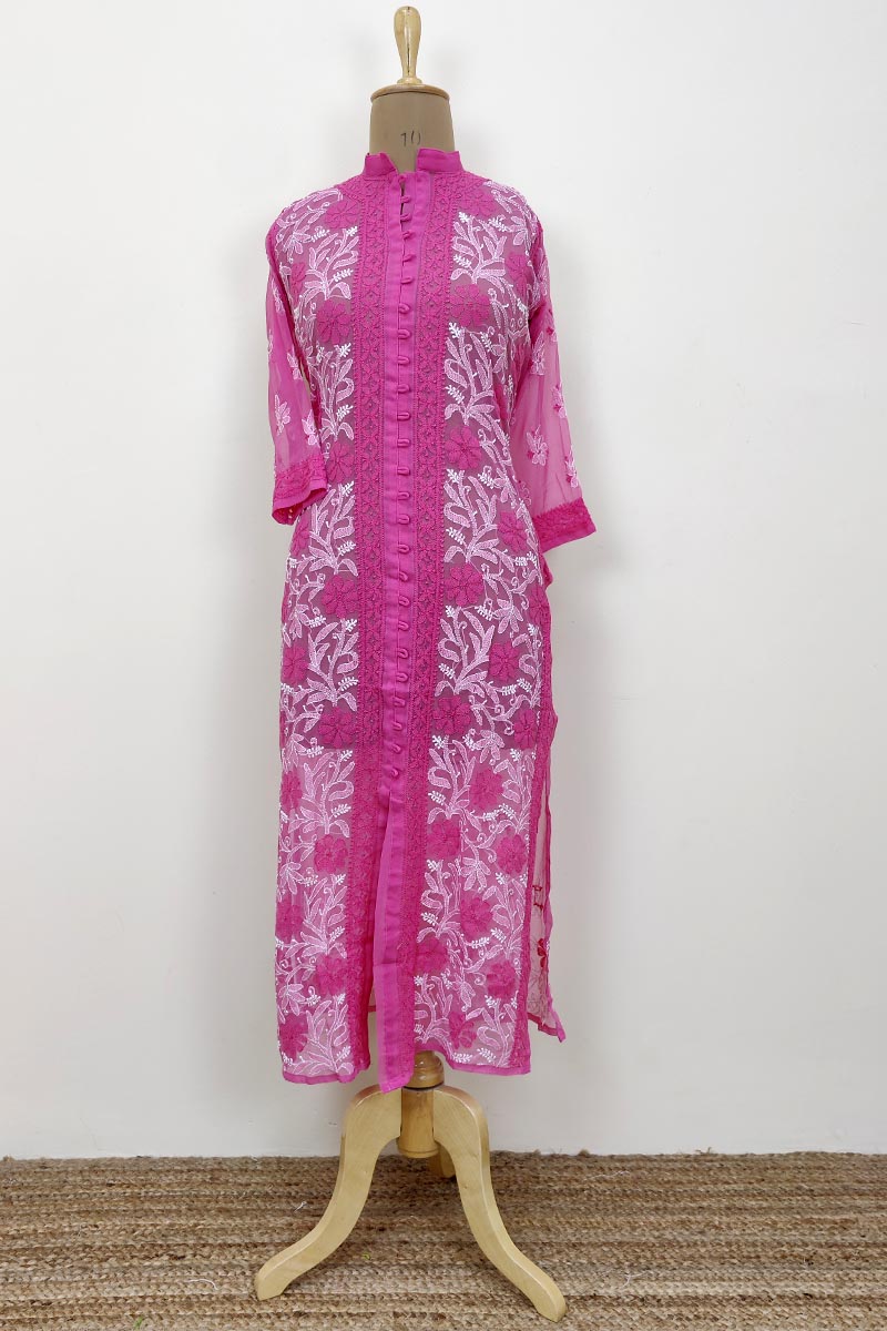 Dark Pink Colour Georgette front jaal Lucknowi Chikankari Kurti MC252681