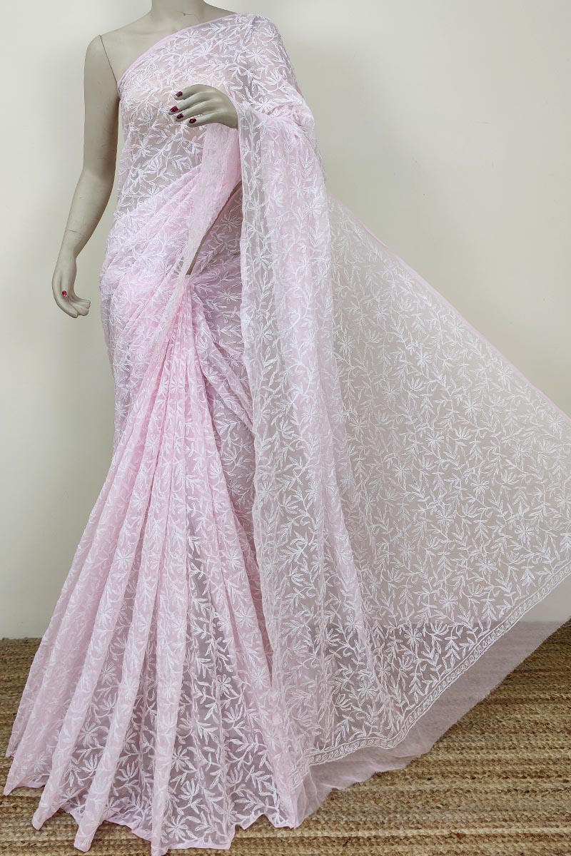 Baby Pink Colour Georgette Tepchi Saree (with Blouse) Mc252732