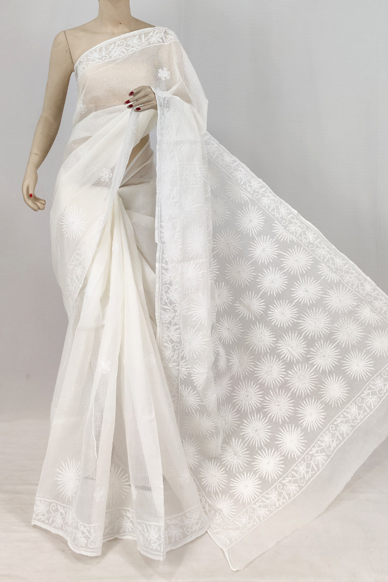 White Kota Cotton Tepchi Work Saree With Blouse MC253156