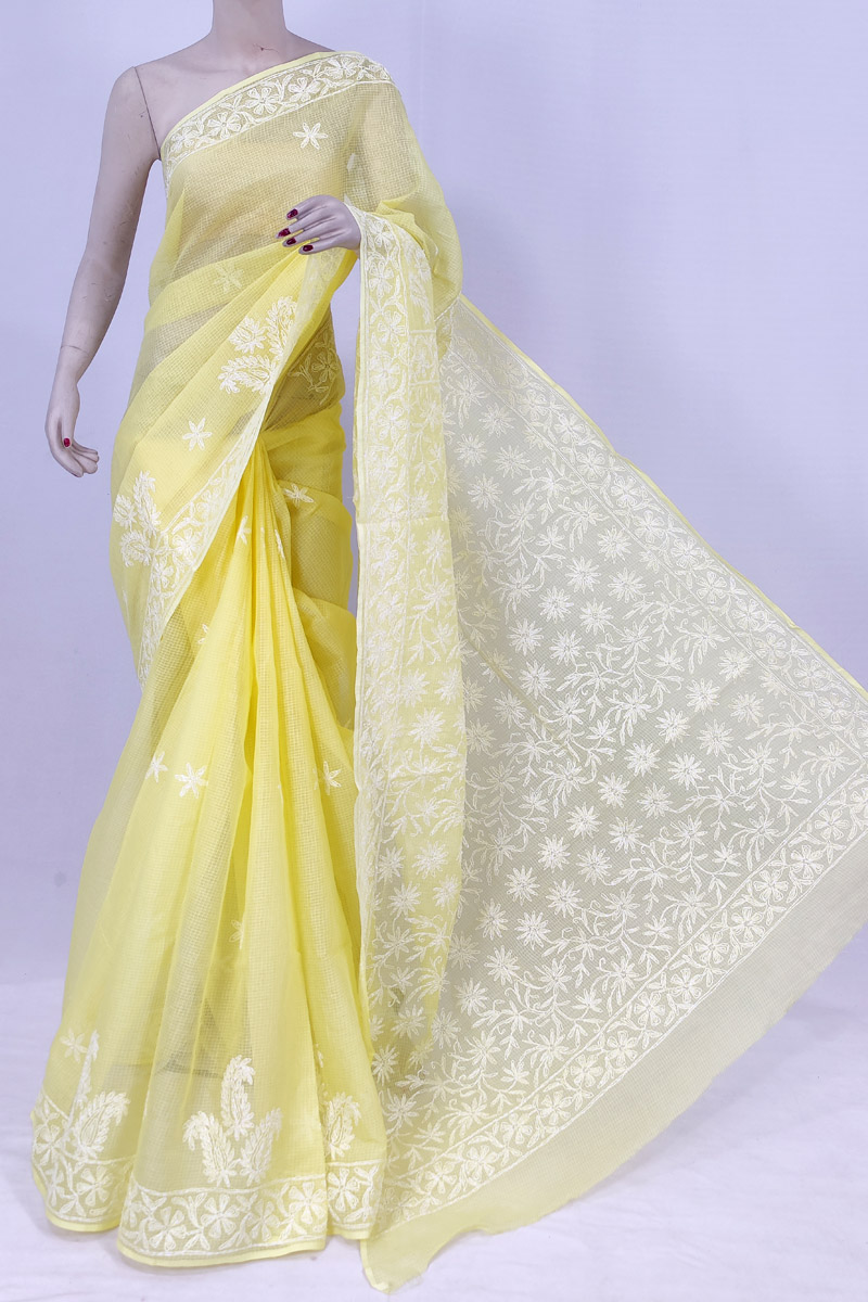 Yellow Kota Cotton Tepchi Work Chikankari Saree With Blouse MC253157