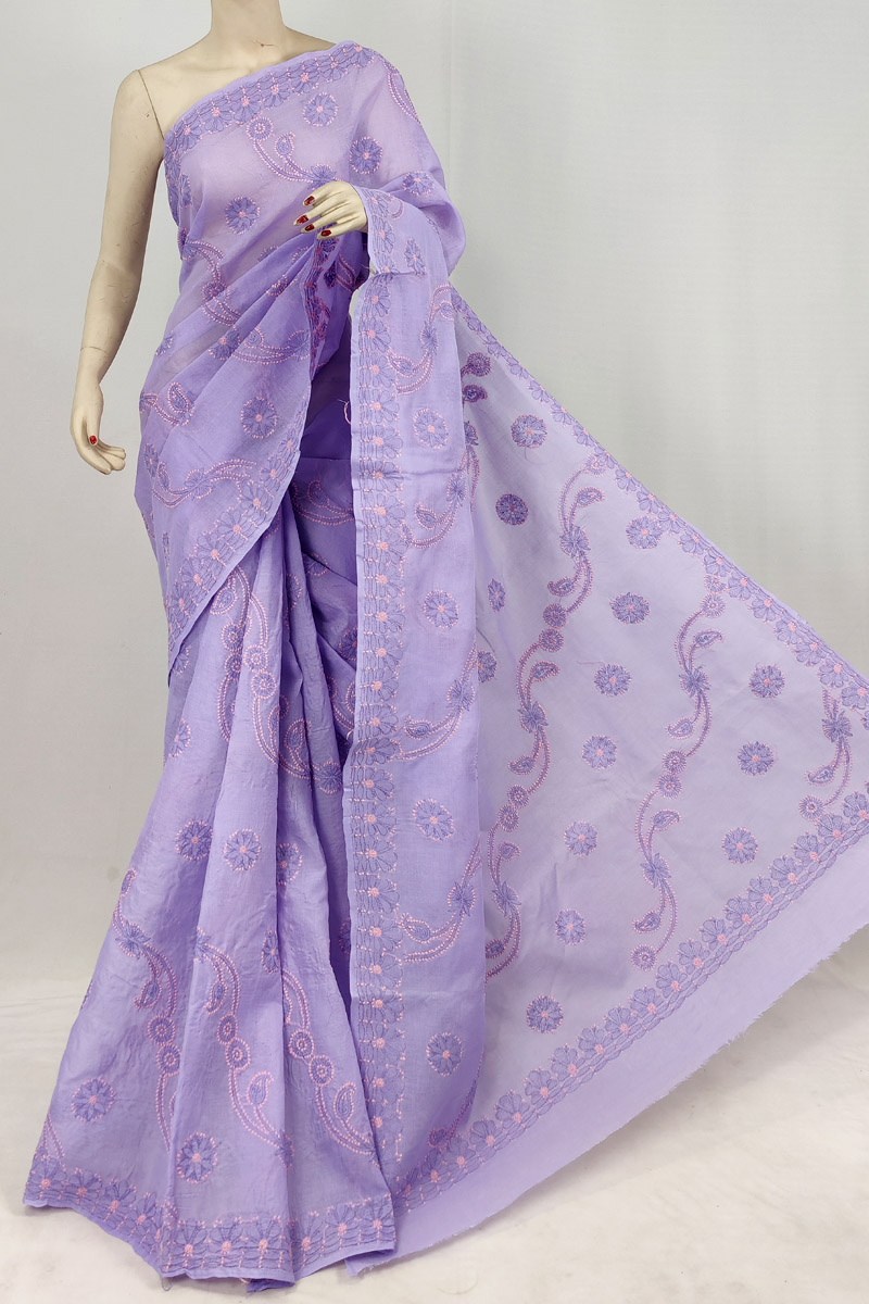 Mauve Colour Cotton Chikankari Saree With Blouse MC253164