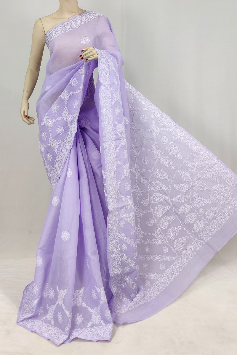 Lavender Colour cotton Chikankari Saree With Blouse MC253169