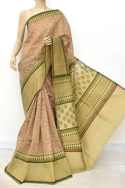 Buy Fancy Cotton Taspa Saree With Blouse 13470 www.maanacreation
