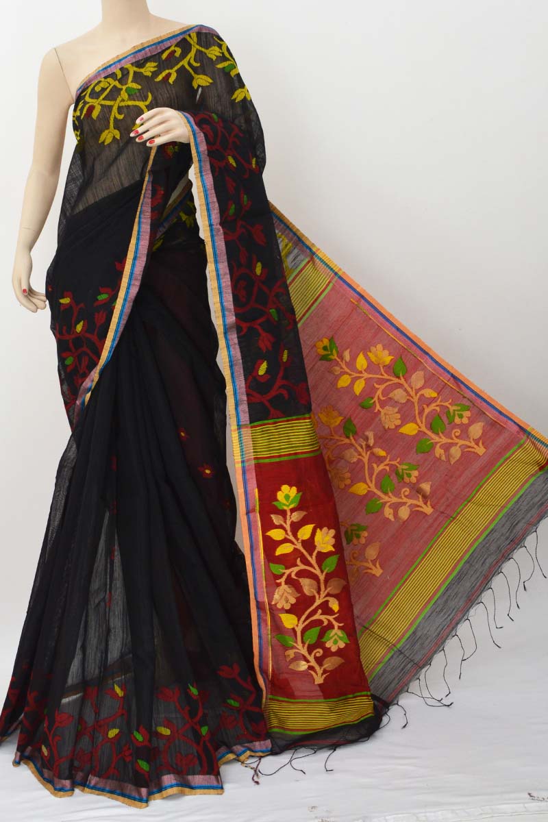 Black Color Bengal Handloom Cotton Saree (without Blouse) Mc251352