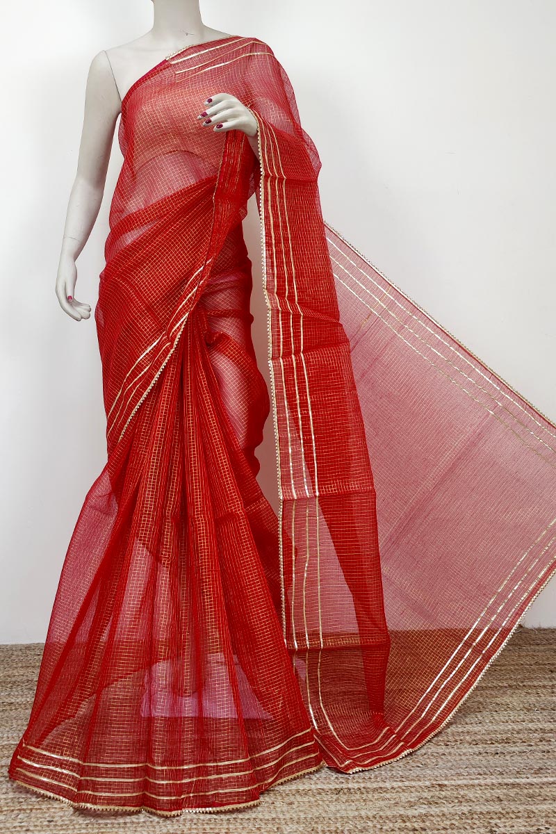 Red Colour Bengoal Handloom kota Cotton Saree (With Blouse 1mtr.) MC252736