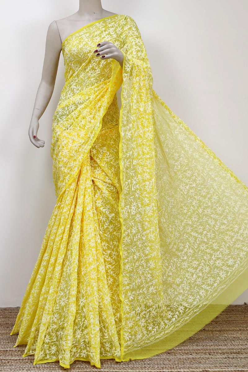 Yellow Colour Georgette Lucknowi Chikankari Tepchi Saree (with Blouse) MC252752