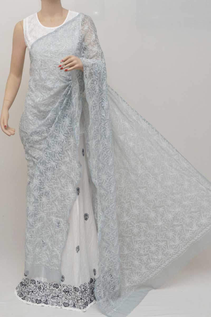 Grey Allover Hand Embroidered Lucknowi Chikankari Dupatta (georgette)251133