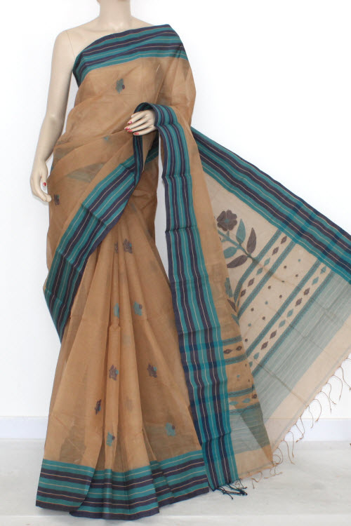 Buy Fawn Designer Handwoven Bengali Tant Cotton Saree With Blouse 17289 www.maanacreation