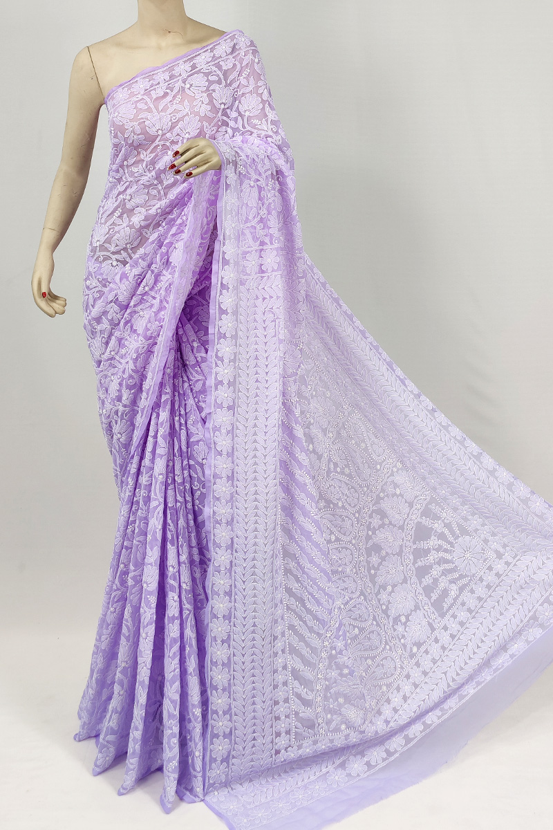 Lavender Colour Georgette Allover Chikankari Saree With Blouse MC253096