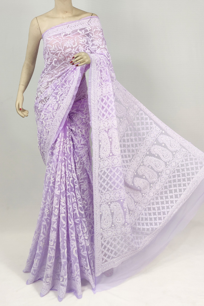 Lavender Colour Georgette Allover Chikankari Saree With Blouse MC253097