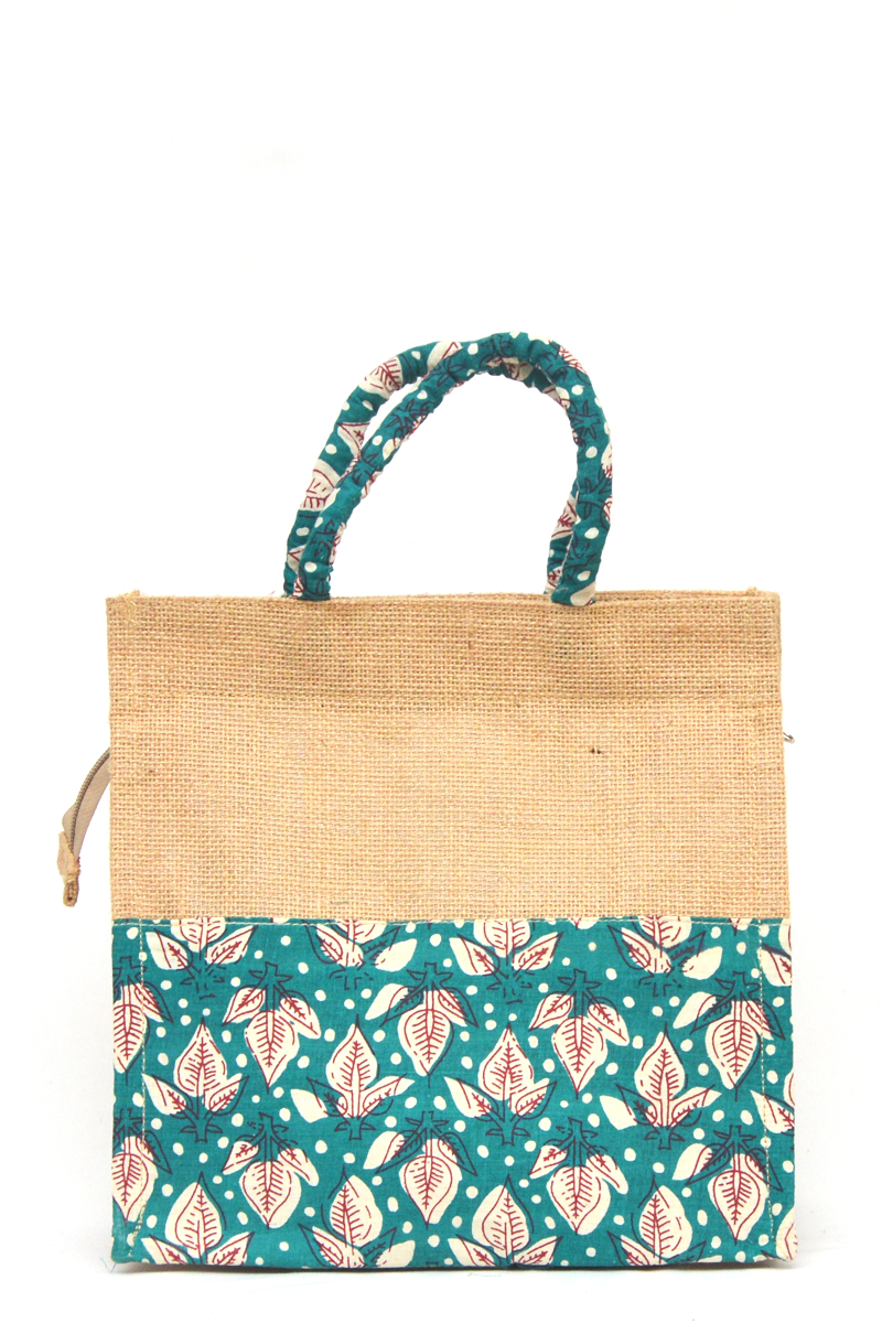 Green Printed Fancy Jute  Bag - Hb018