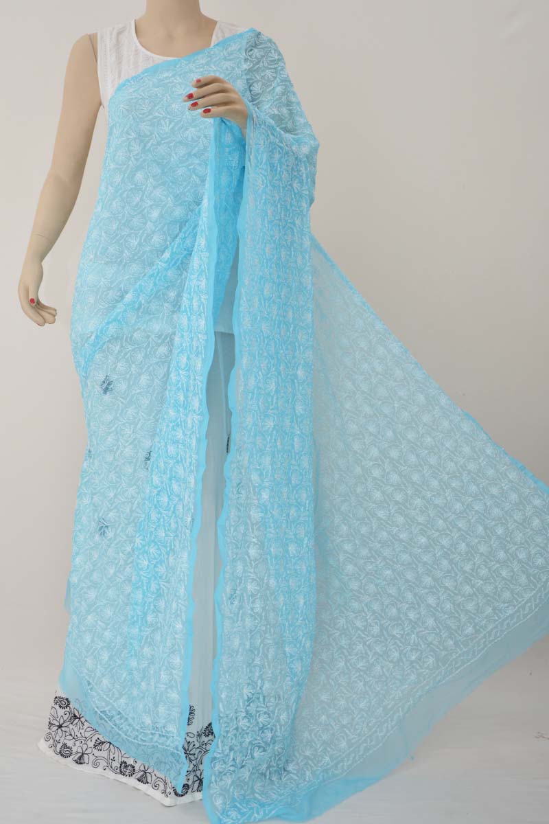 Sky Blue Allover Hand Embroidered Lucknowi Chikankari Dupatta (georgette) Mc251419