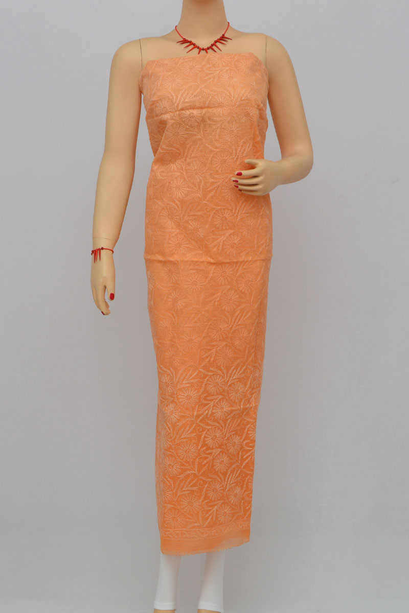 Orange Allover Tepchi Hand Embroidered Lucknowi Chikankari Shaded Kurti (Kota Cotton) MY250289