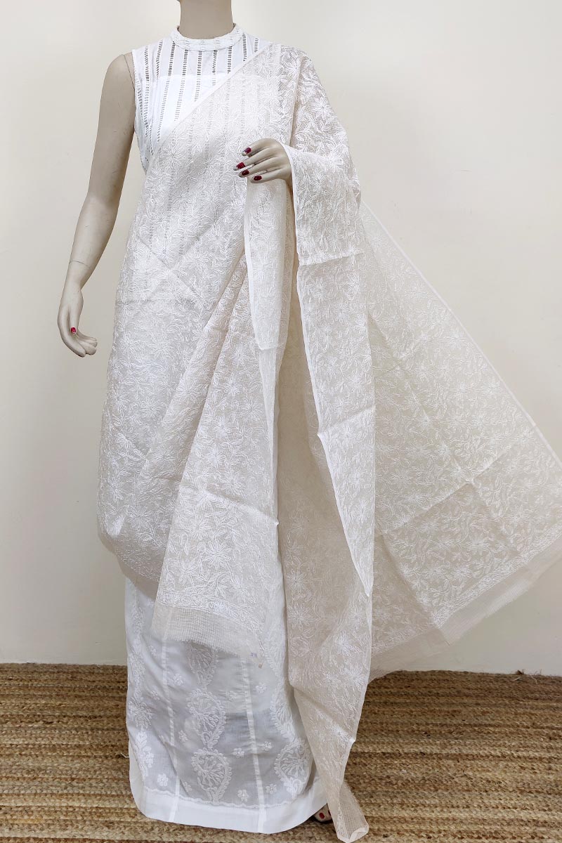 Off White Colour Kota Cotton  Hand Embroidered Lucknowi Chikankari Dupatta Mc252686