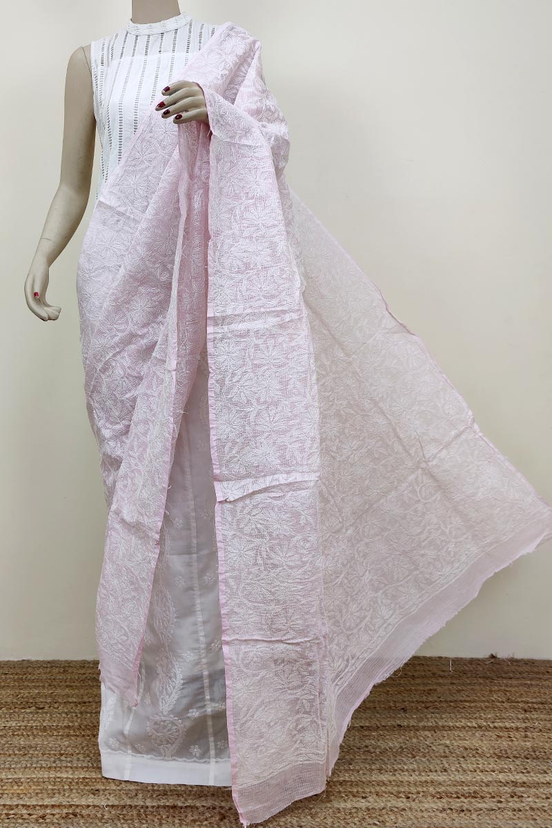 Pink Colour Kota Cotton Hand Embroidered Lucknowi Chikankari Dupatta Mc252692