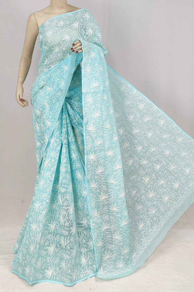 Sky Blue Kota Cotton Tepchi Work Saree Without Blouse MC253173
