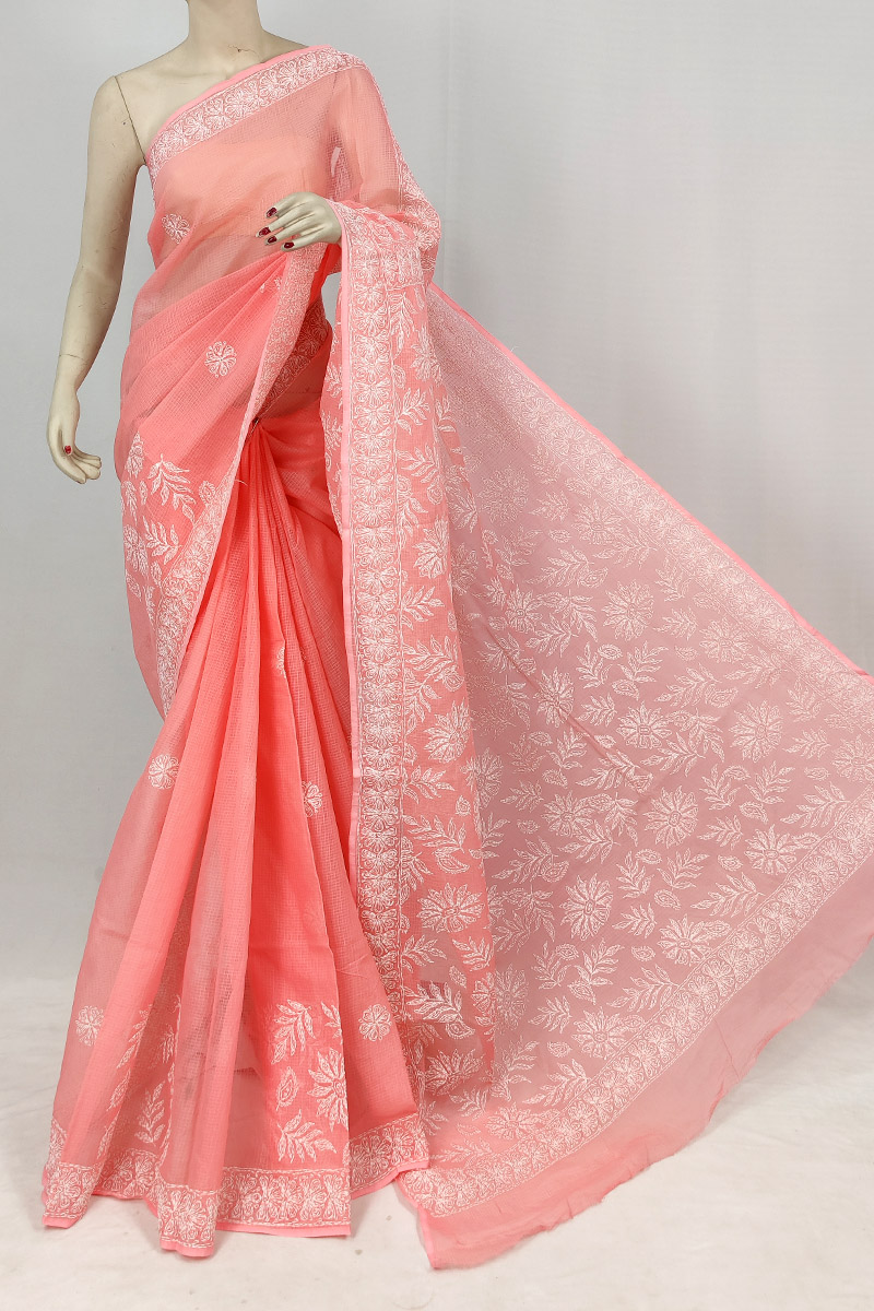 Carrot Red Kota Cotton Tepchi Work Saree With Blouse MC253175