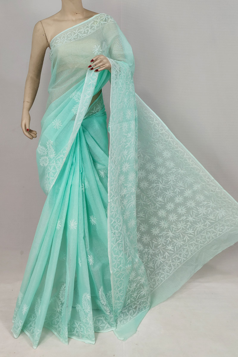 Mint Green Kota Cotton Tepchi Work Skirt Palla Saree With Blouse MC253178