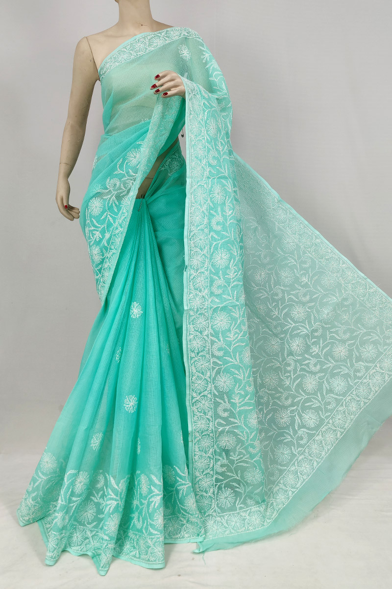 Green Kota Cotton Tepchi Work Skirt Palla Saree With Blouse Mc253184