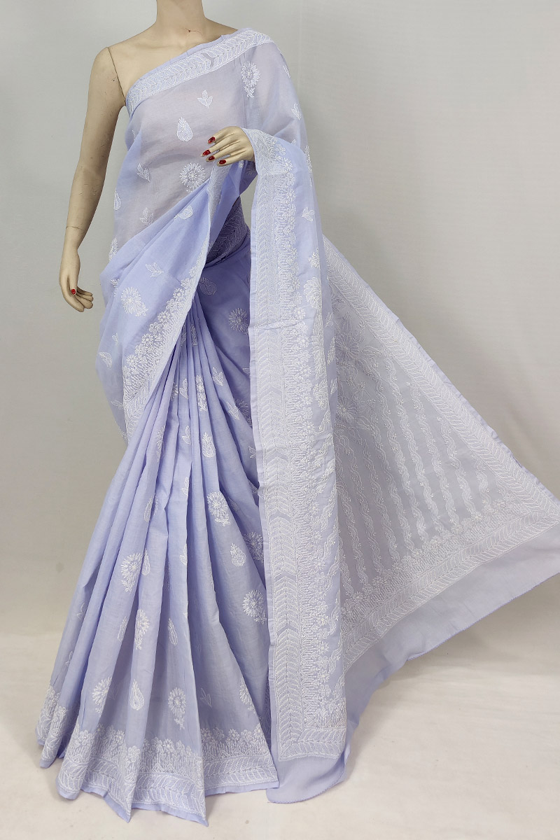 Lavender Colour Cotton Chikankari Saree With Blouse MC253185
