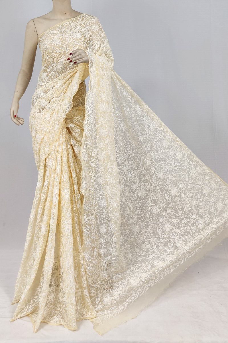 Fawn Colour Georgette Chikankari Saree With Blouse MC253135