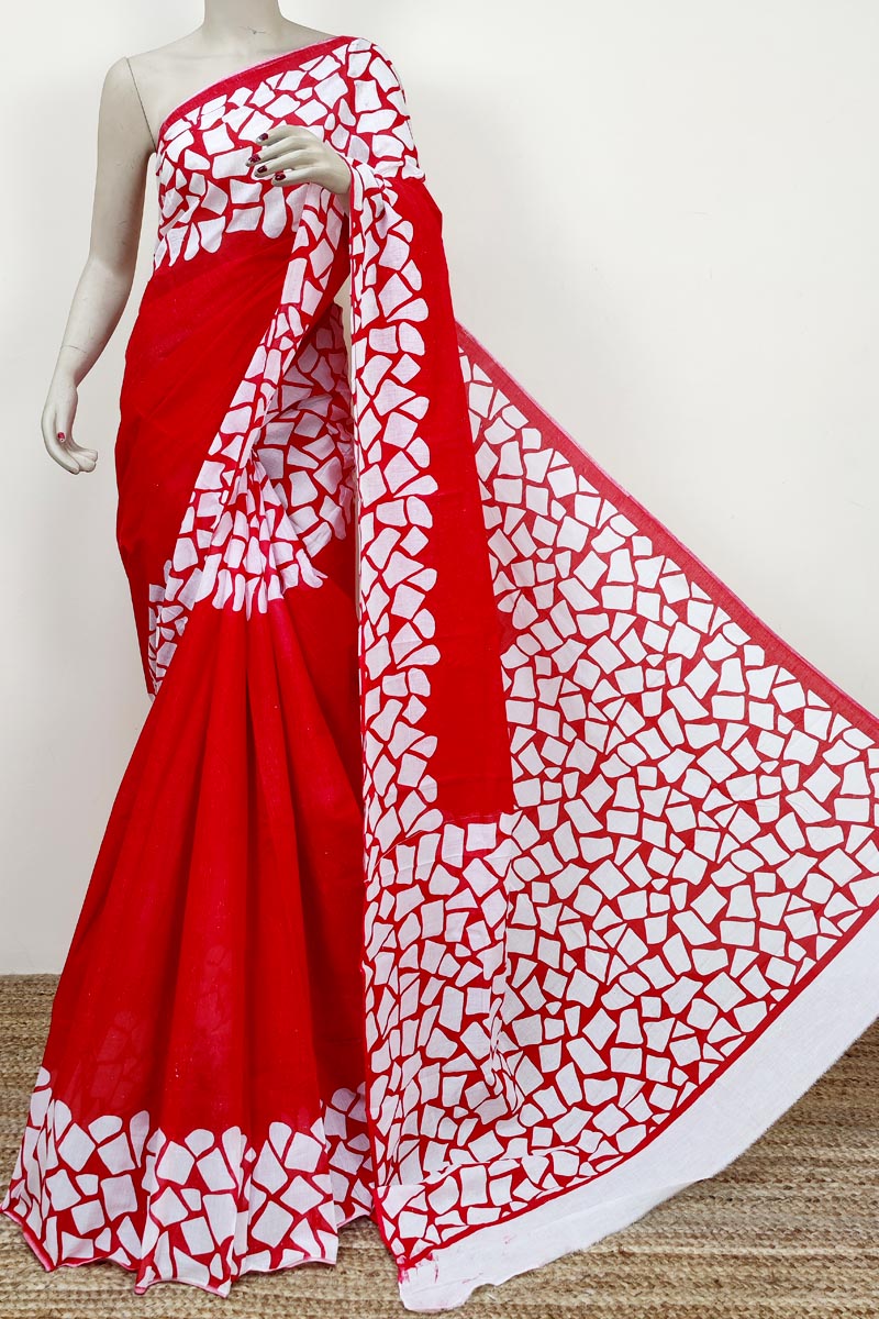Red Colour Bengoal Handloom Mulmul Cotton Saree (Without Blouse) MC252764