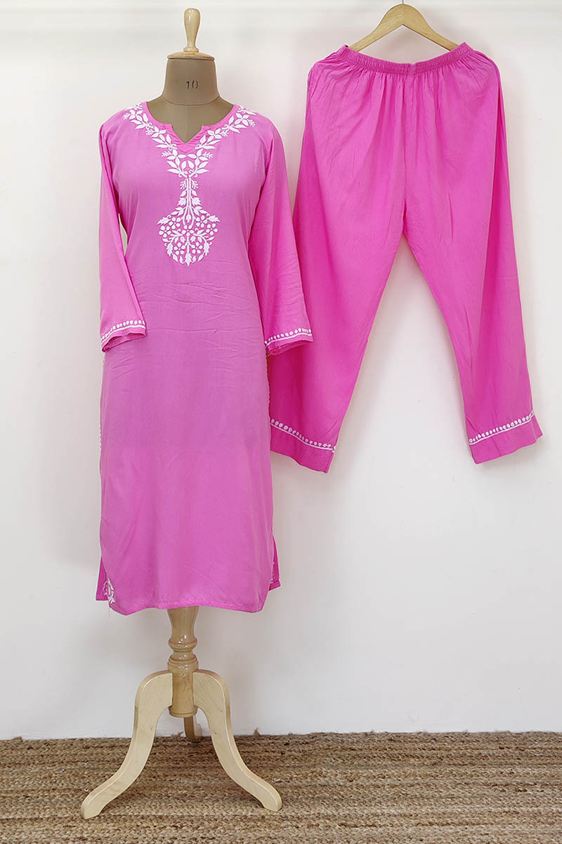 Pink Color Hand Embroidered Lucknowi Chikankari Suit (Reyon Cotton) MN252229