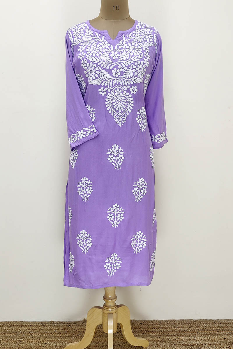 Lavender Color Hand Embroidered Lucknowi Chikankari Kurta (Reyon Cotton) MN252247