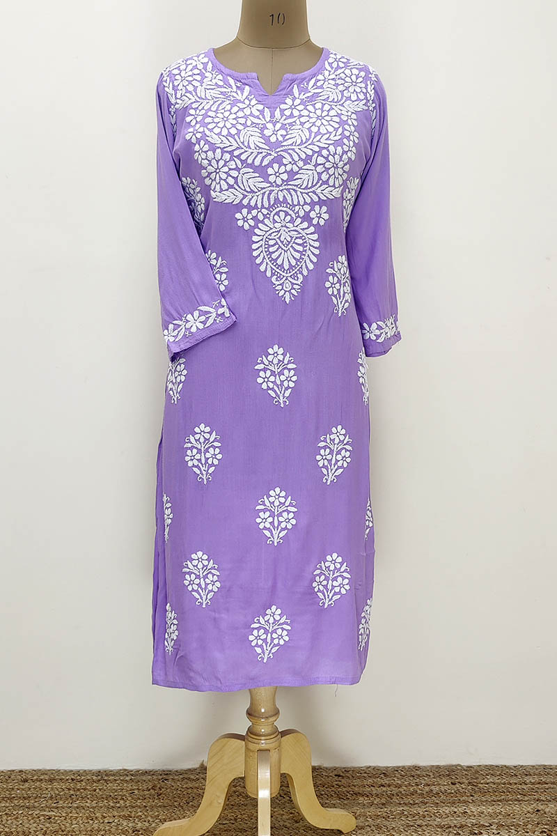 Lavender Color Hand Embroidered Lucknowi Chikankari Kurta (reyon Cotton) Mn252247