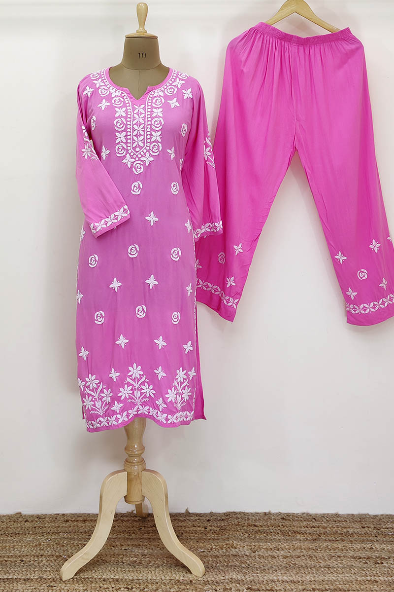 Pink Color Hand Embroidered Lucknowi Chikankari Suit (Reyon Cotton) MN252231