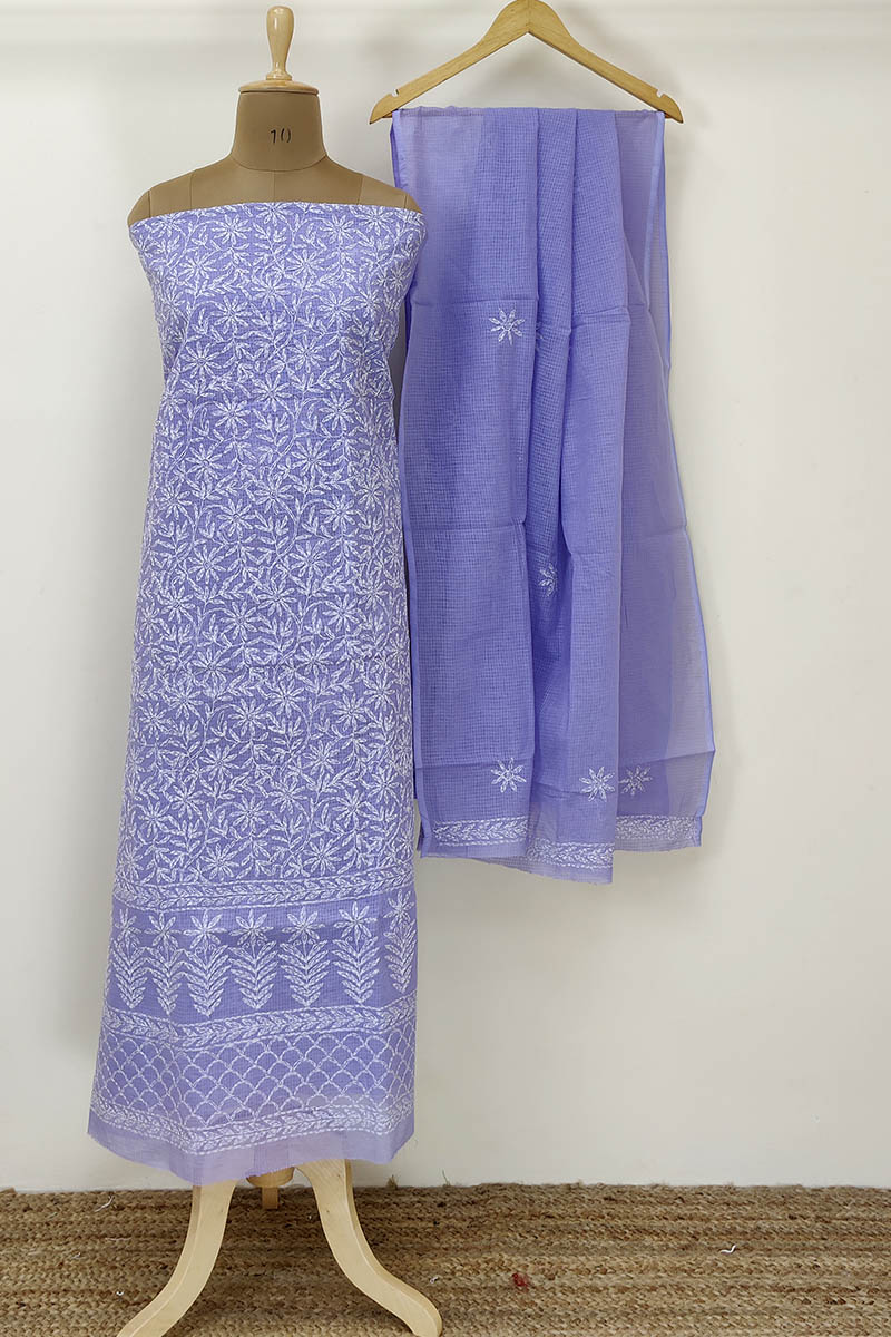 Lavender Color Tepchi Work Hand Embroidered Lucknowi Chikankari kurta with dupatta (Kota Cotton) MN252241