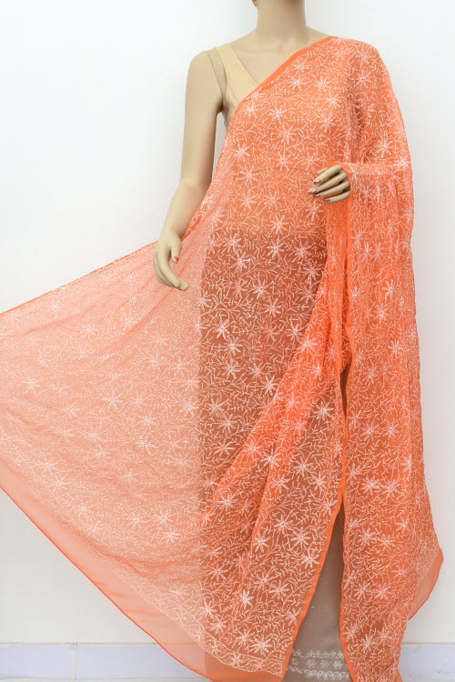 Orange Allover Hand Embroidered Lucknowi Chikankari Dupatta (Georgette)17998