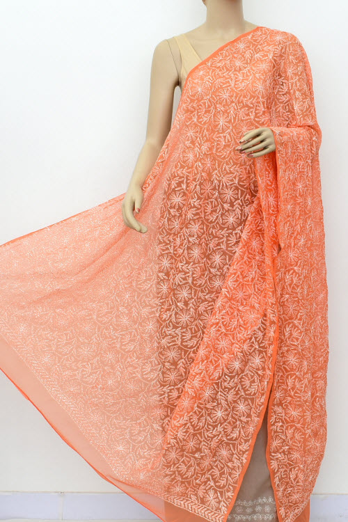 Orange Allover Hand Embroidered Lucknowi Chikankari Dupatta (Georgette)18032