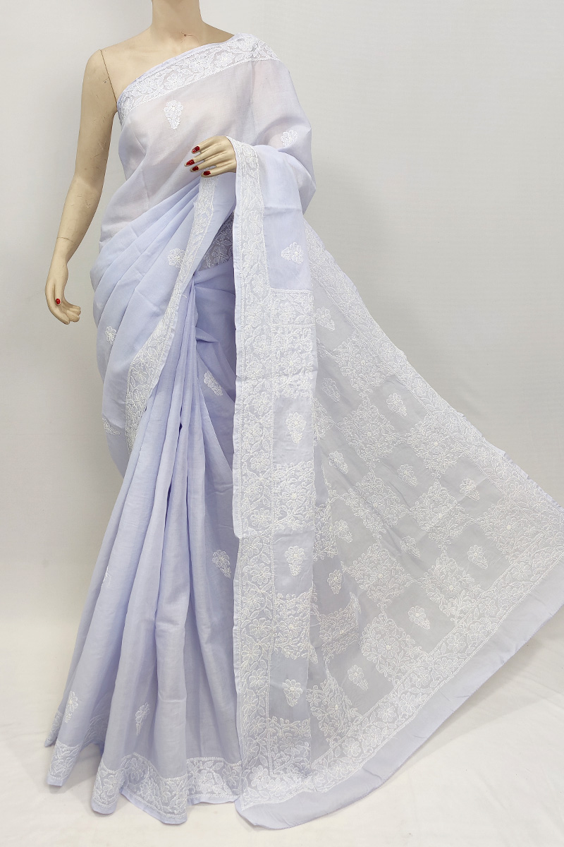 Lavender Colour Cotton Hand Embroiderd Chikankari Saree With Blouse MC253051