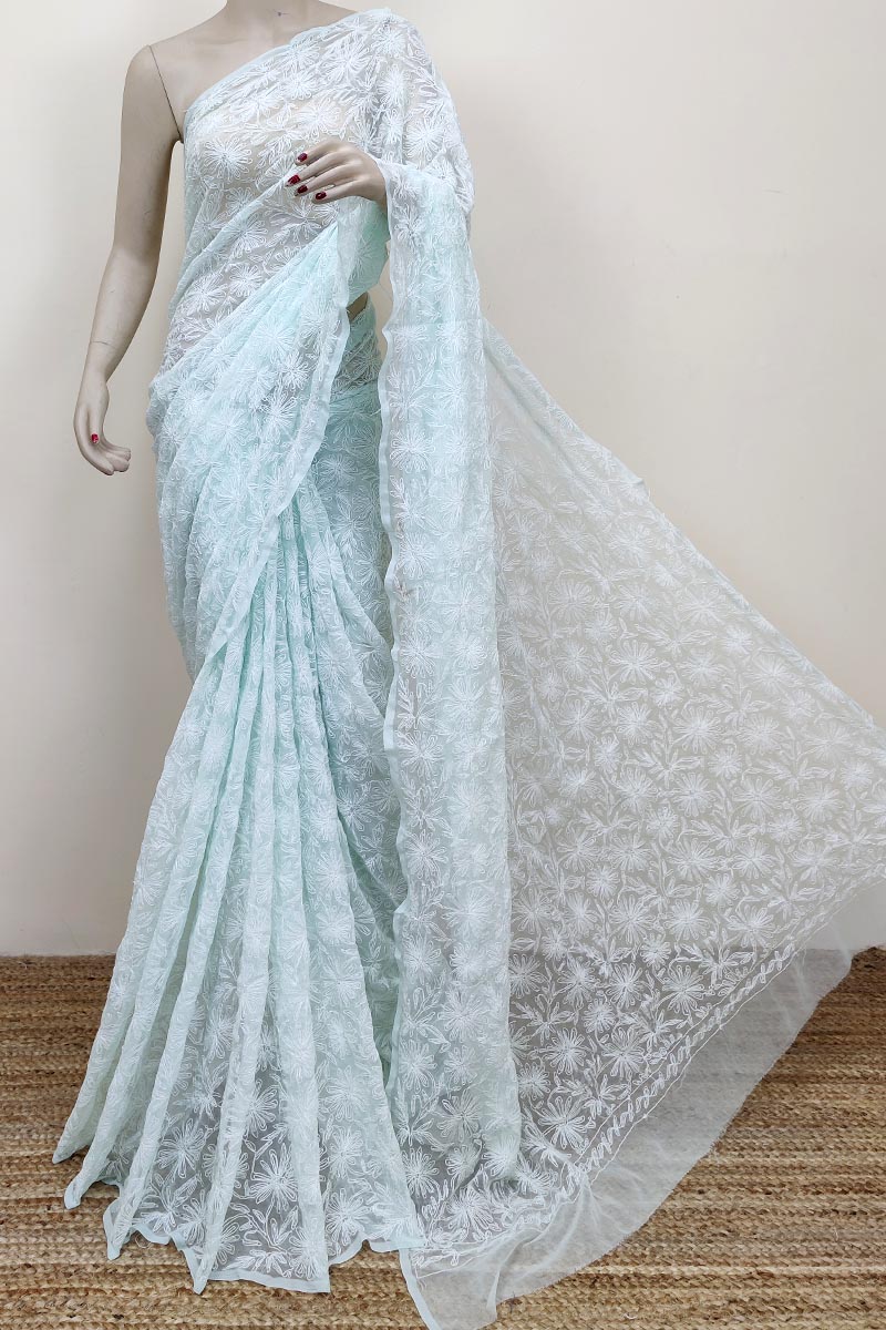 Mint Green Colour Georgette Tepchi Saree (with Blouse - Georgette) Mc252565