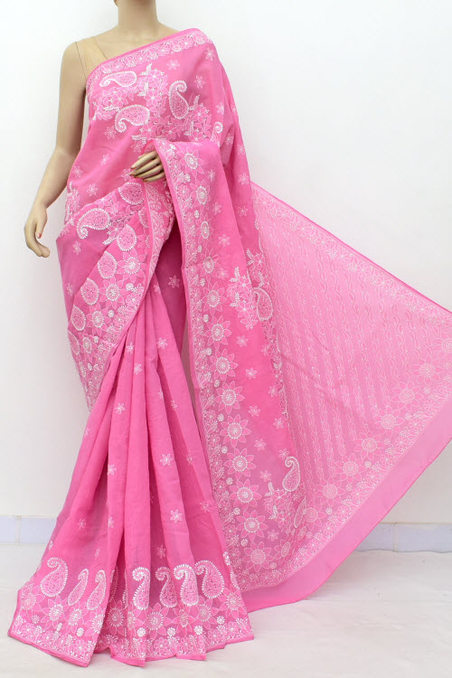Pink Colour  Cotton Hand Embroidered Lucknowi Chikankari Saree (Cotton-With Blouse) 14782
