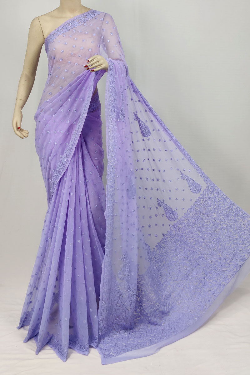 Lavender Georgette Lucknowi Chikankari Saree With Blouse Mc253328
