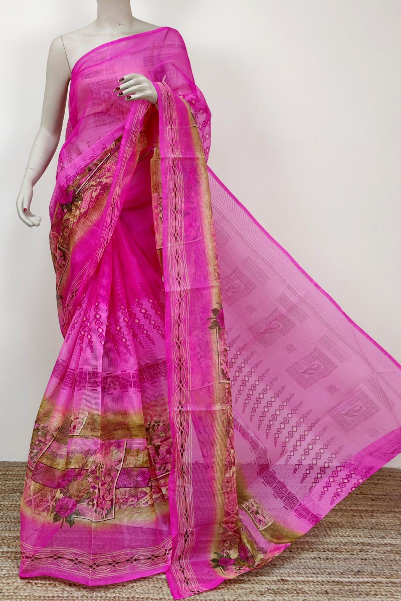 Pink  Colour Bengoal Handloom Kota Cotton Saree (without Blouse) Mc252788