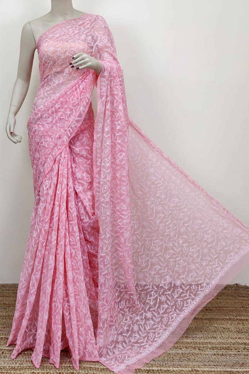 Peach colour Georgette Allover Tepchi (Saree with Blouse) MC252572