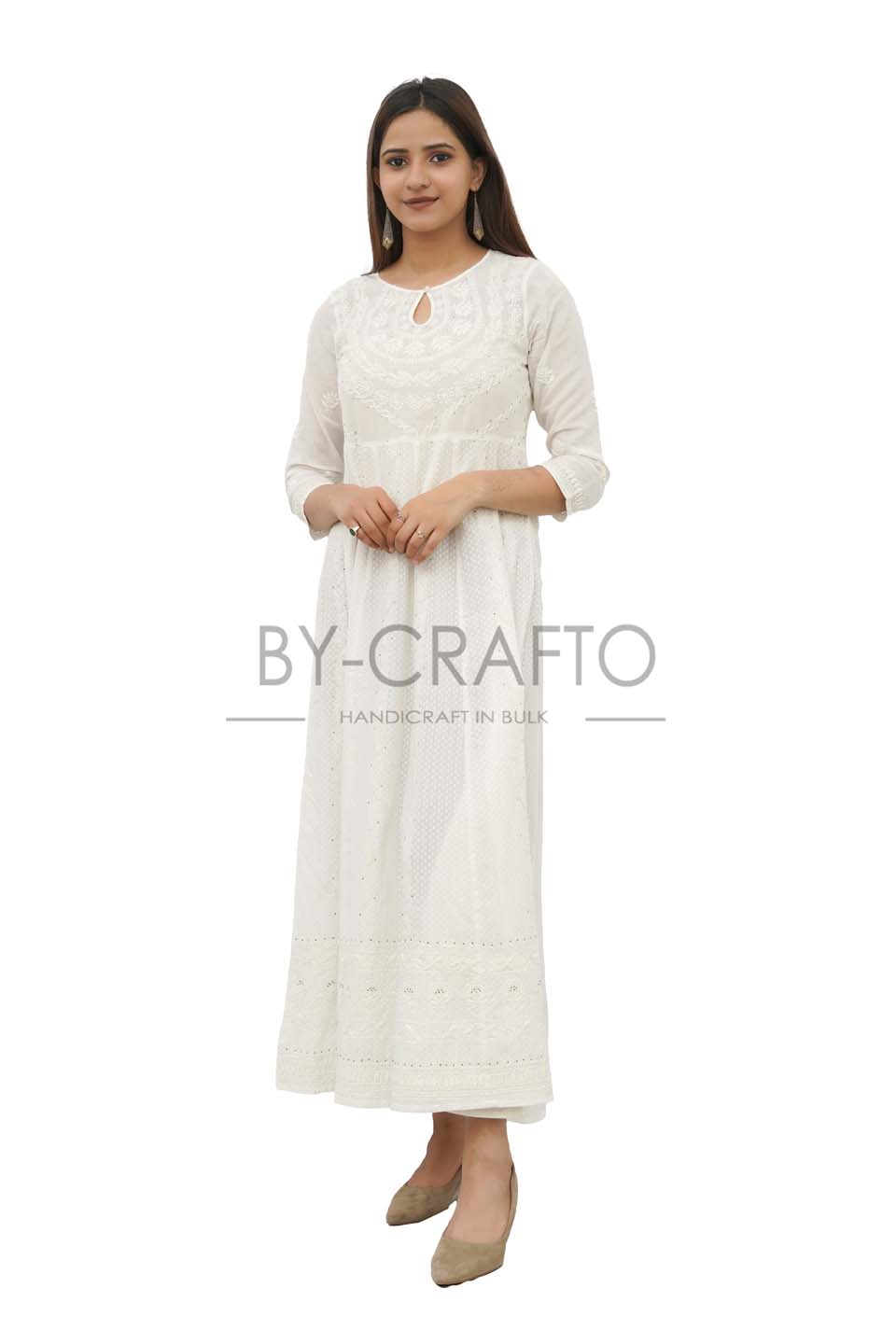 White cotton chikankari anarkali clearance