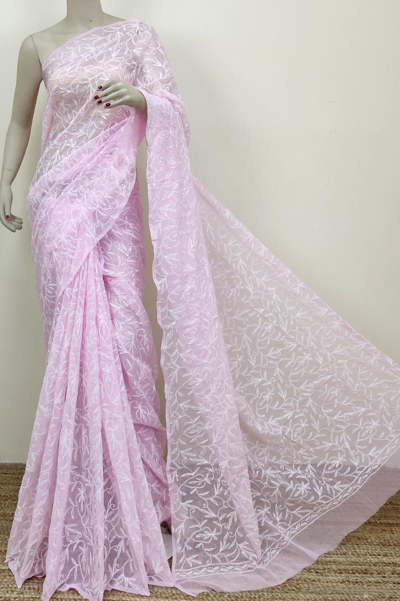 Pink Colour Georgette Chikankari Allover Tepchi (saree With Blouse) Mc252592